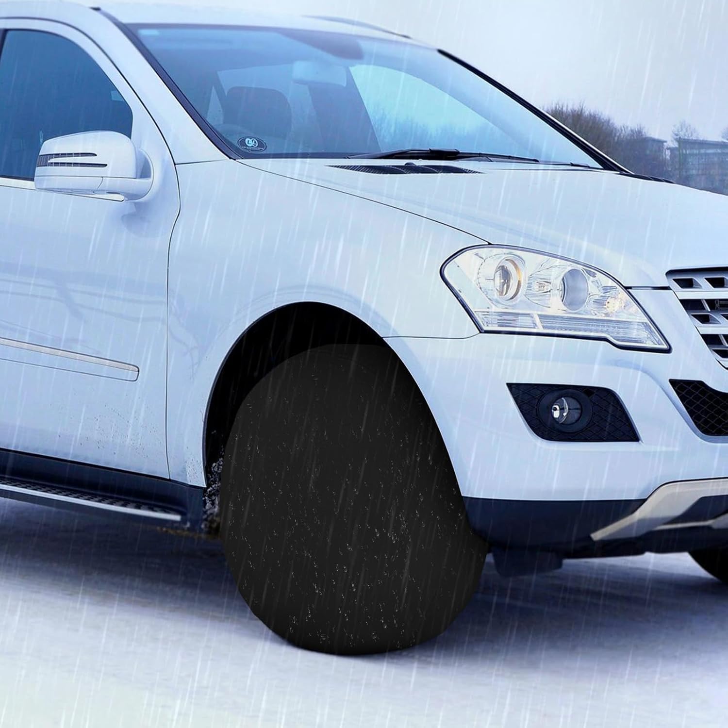 POPETPOP 420d Oxford Fabric Tire Covers 4pcs Black Silver-Coated Spare Tire Wheel Protectors for Trucks Suvs Trailers Rvs Fits 60-66cm Diameter X 30cm Width Accessories