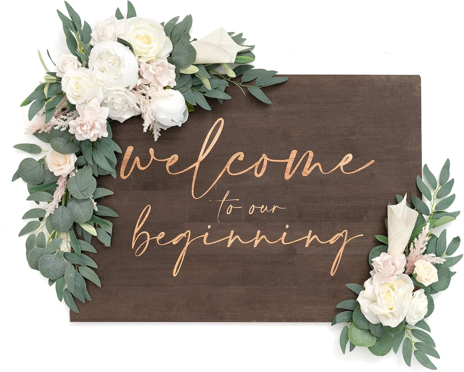 Ling's Moment Elegant Wedding Sign Flower Swag (Pack of 2) for Garden Wedding Party Reception Entrance Welcome Sign Artificial Floral Decor