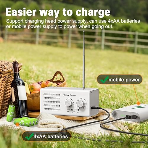 Miniatura 6 de Radio AM FM portátil, radio transistor Goodes con la mejor recepción, funciona con batería o alimentación de CA, altavoz, perilla de sintonización