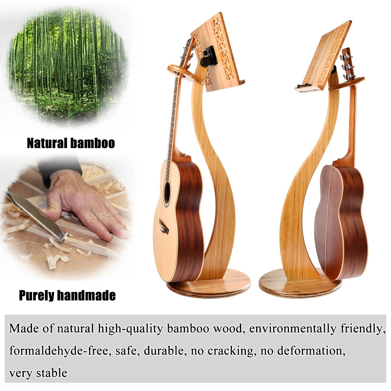 WORDFUN Support pour Partition Guitare, Pupitre en Bois pour Orchestre, Panneau Flip De 340 DegréS, Support De Livres De Bureau, Pupitre De Guitare Violon Ukulélé, Pupitre en Bambou