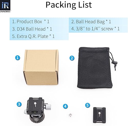 Miniatura 7 de INNOREL D34 - Trípode de perfil bajo de 1.339 in, cabeza esférica profesional para cámara panorámica CNC, cabeza de trípode para monopie, cámaras