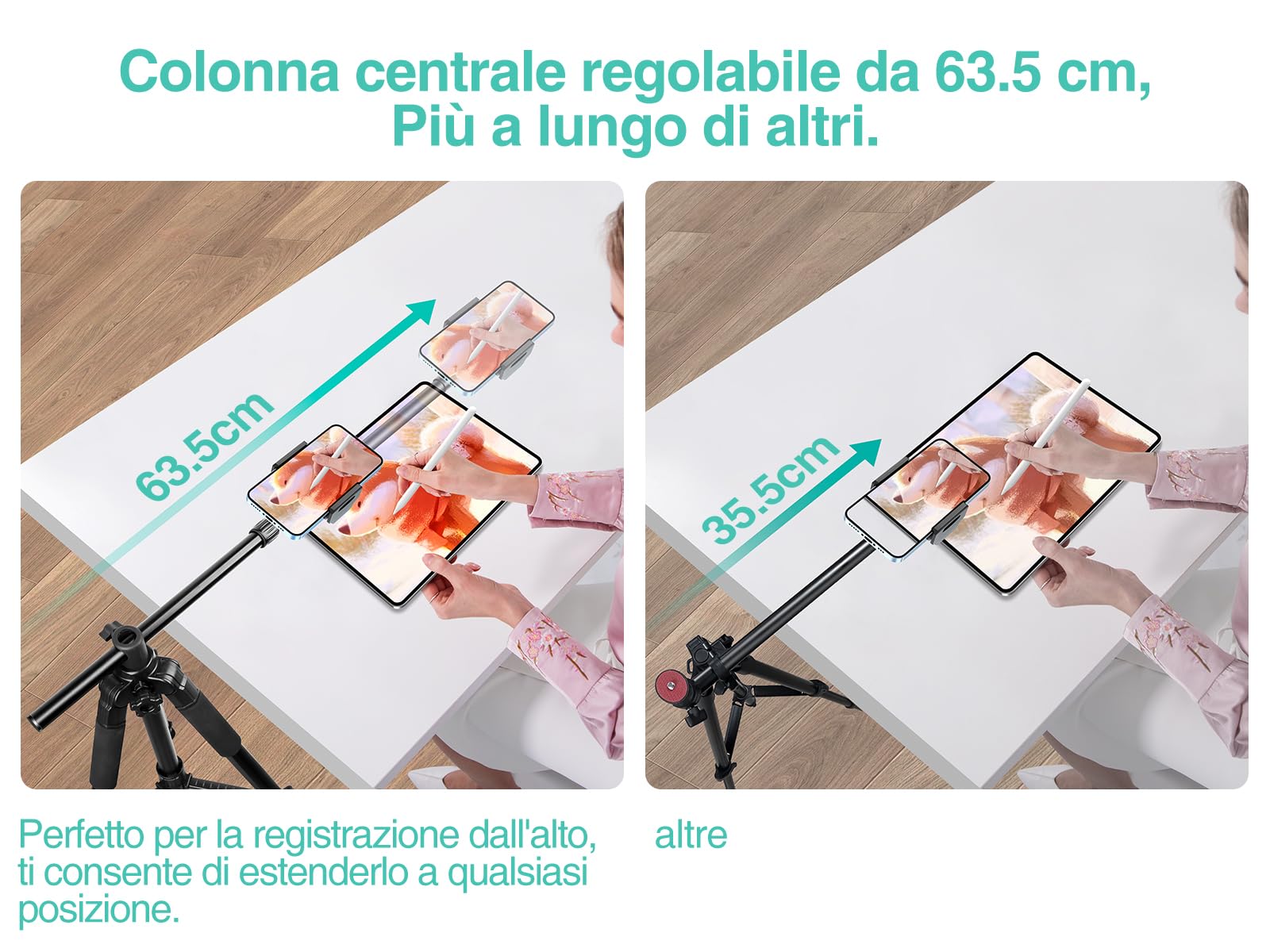 Elitehood Overhead Treppiede Smartphone [ Resistente e Ultra Stabile ], Treppiede per iPhone da 180 cm con Supporto per Telefono con Rotazione di 360° per Riprese Video e Borsa per Il Trasporto