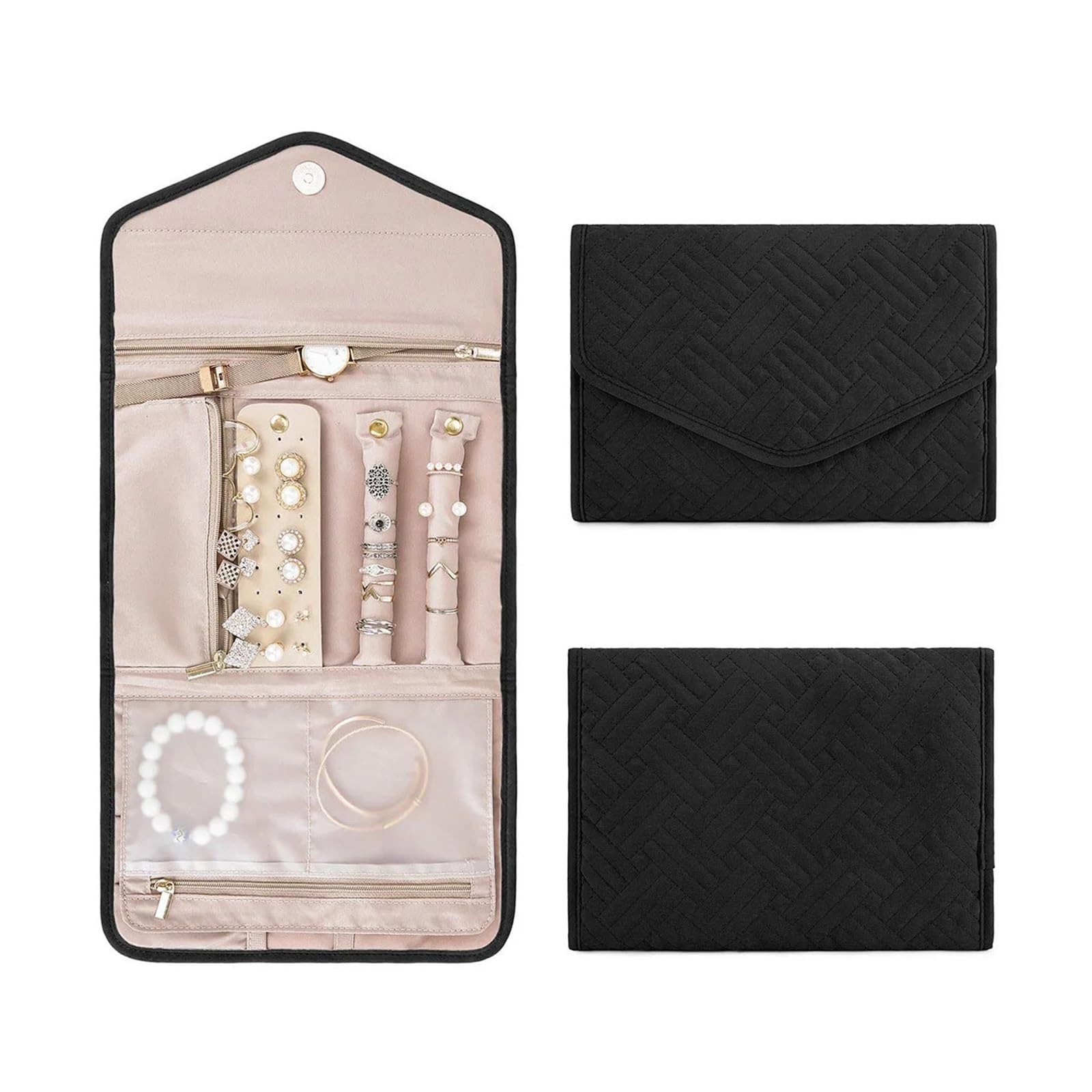 HUWOYG Travel Portable Jewelry Organizer Foldable Case For Bracelet Ring Necklaces Earring Storage Bag Bags For Rings Necklace(Color1)