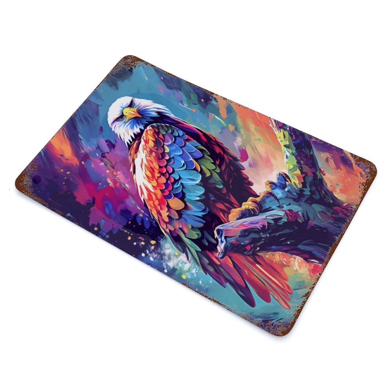Garage Style Rainbow Eagle Weathered Tin Sign 11.8"x7.9", Classic Wall Plaque for Bar And Workshop