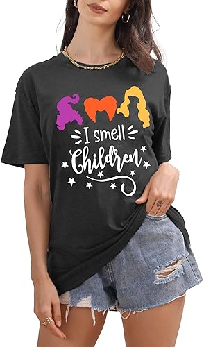 Miniatura 3 de Camiseta de Halloween con texto en inglés "I Smell Children" para mujer, camiseta con estampado de Sanderson, camisetas de manga corta para otoño