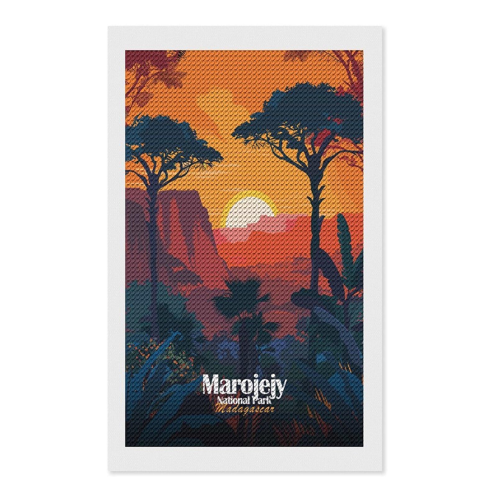 Junmoney Marojejy National Park, Madagascar Round Drill Diamond Painting 12"x20", for Adults, Creative Leisure Activity, Office Decor, Holiday Gift Idea