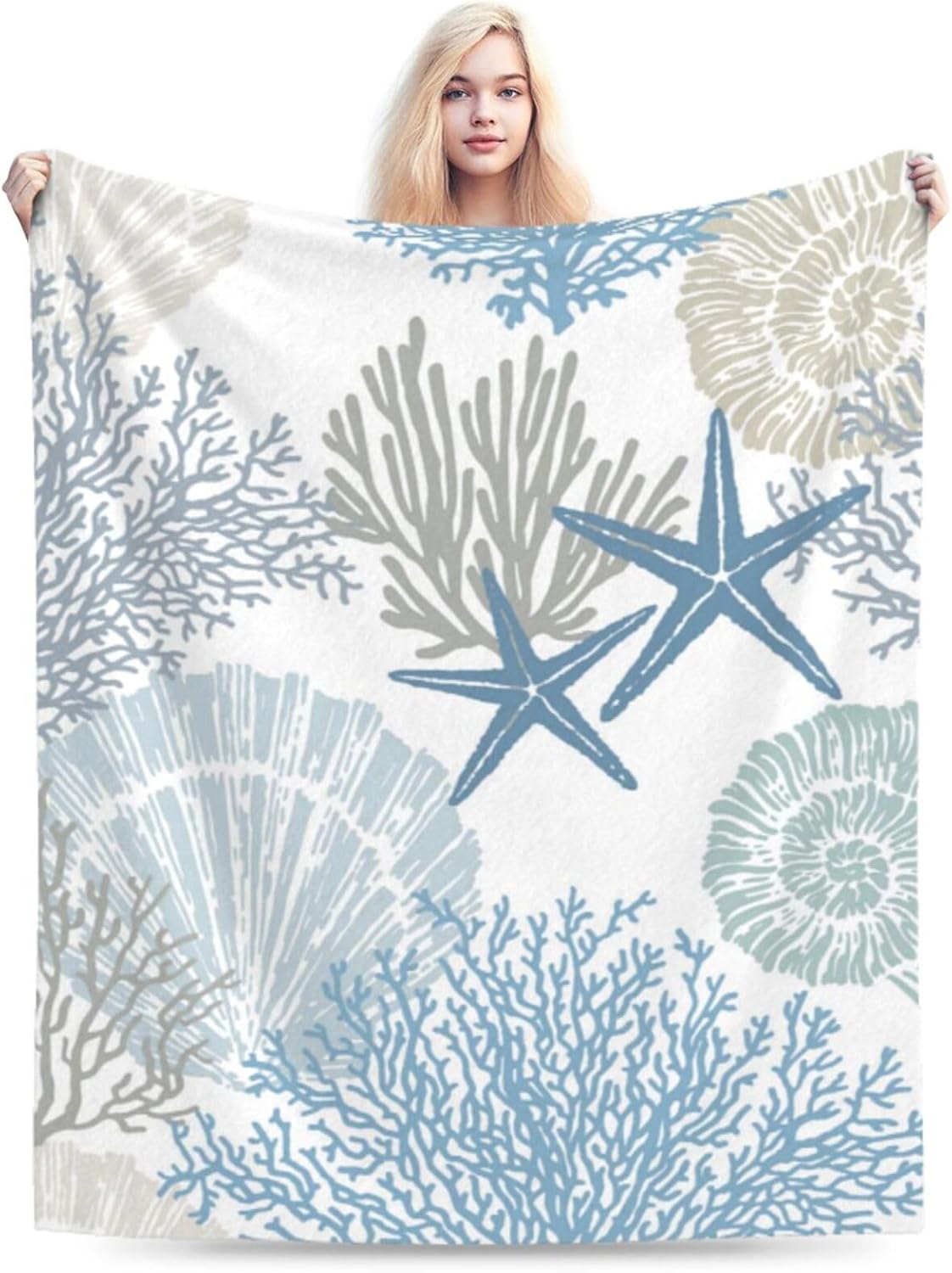 Ocean Coral Beach Nautical Coastal Blanket Soft Comfy Flannel Throw Blankets Warm Bed Throws Plush for Couch Sofa Camping Office Travel Home Bedroom Decor Girls Boys Kids Gifts 50"X40"