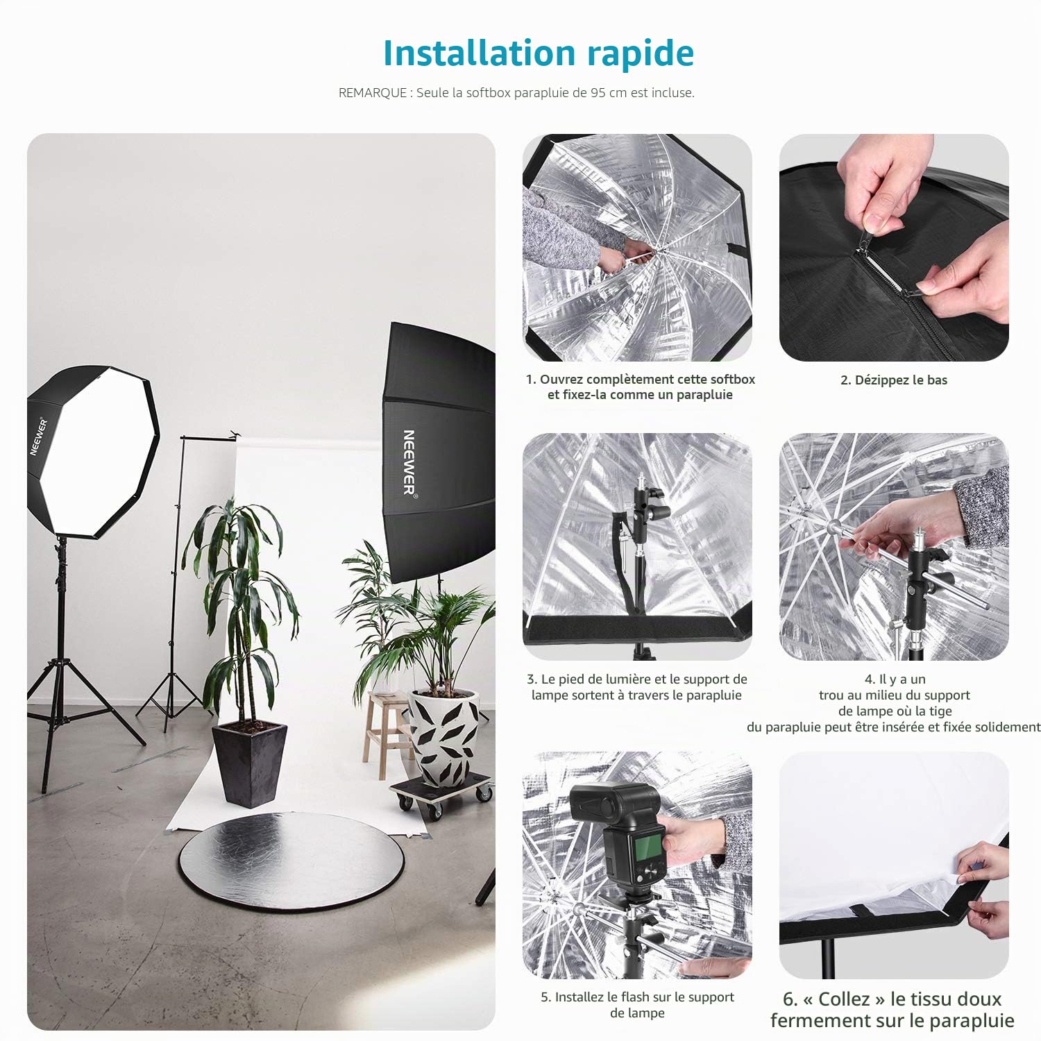 Neewer Boîte à lumière octogonale de 95 cm avec Sac de Transport Compatible avec Speedlite, Studio Flash, Parapluie Portable pour Photographie de Produit de Studio Photo