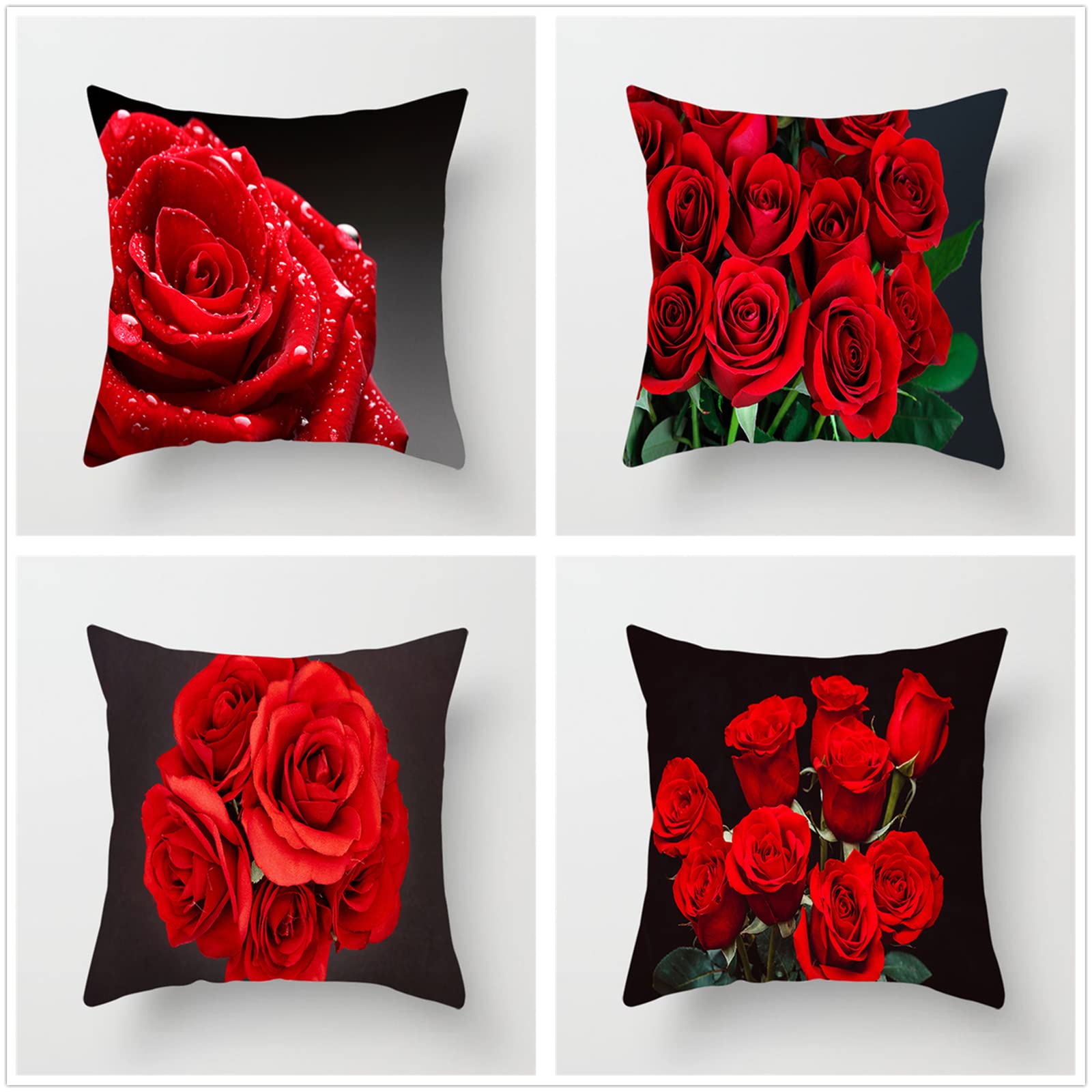 Set di 4 Fodere per Cuscini 100x100cm,cuscini per divano Fiore di rosa rossa Giardino Esterno Fodere per Cuscini Decorativi flax Quadrate per Cuscino,per Casa Soggiorno Camera da Letto Divano A392