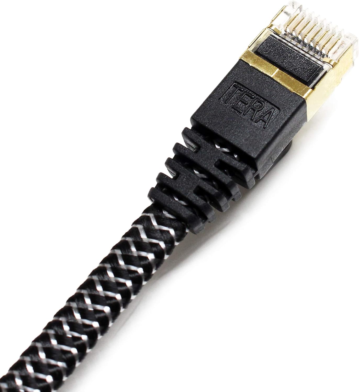 Prоmо Dіѕсоunt Uр Tо 70% оƒƒ Tera Grand - 12FT - CAT7 10 Gigabit Ethernet Ultra Flat Patch Cable for Modem Router LAN Network - Braided Jacket, Gold Plated Shielded RJ45 Connectors, Faster Than CAT6a CAT6 CAT5e, Black & White