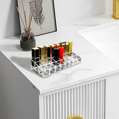Miniatura 4 de Eioflia Organizador de lápiz labial, 24 ranuras, organizador de acrílico transparente, caja de almacenamiento de escritorio de gran capacidad para