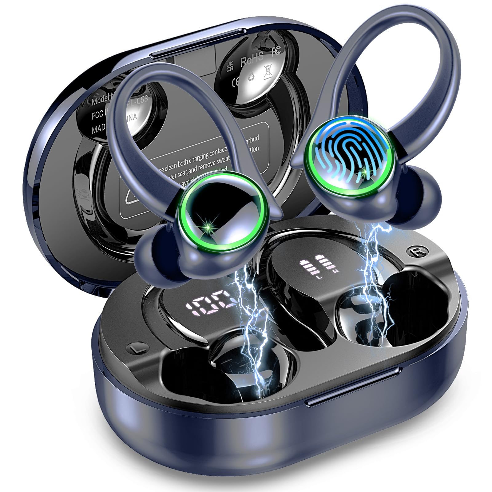 Matast Cuffie Bluetooth sportive, senza fili, Bluetooth 5.4, con cancellazione del rumore ENC e 4 microfoni HD, 50 ore, impermeabili IP7, auricolari in-ear con stereo Hi-Fi
