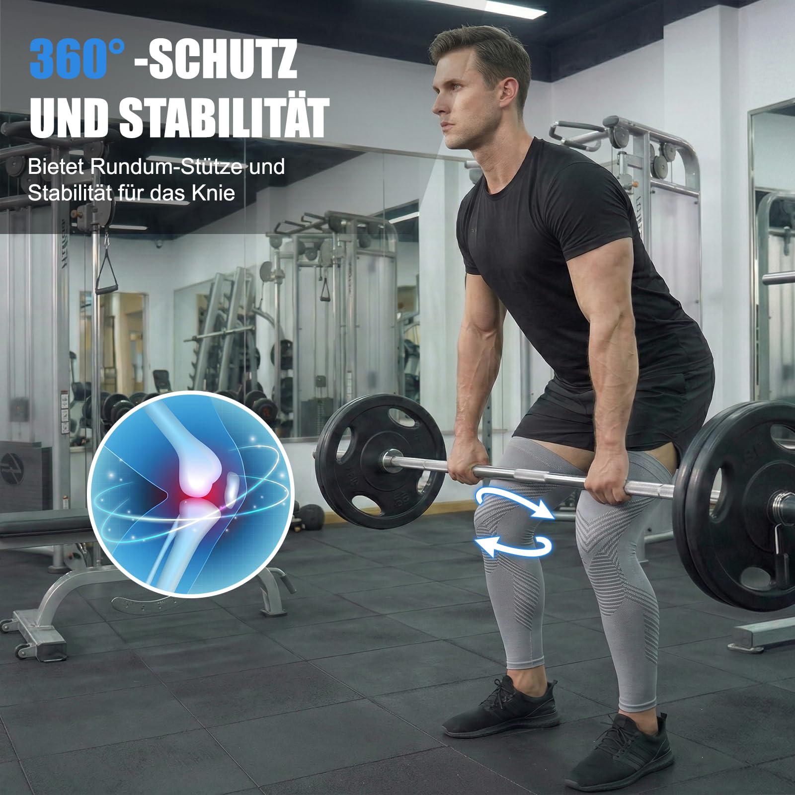 NuCamper Kniebandage Lang 2 Stück für Männer/Damen Kompression Kniestütze mit Rutschfestem Kompressionsbandage für Laufen Sport Arthritis Meniskusriss ACL Knieschmerzen Wandern Knie Oberschenkel Wade