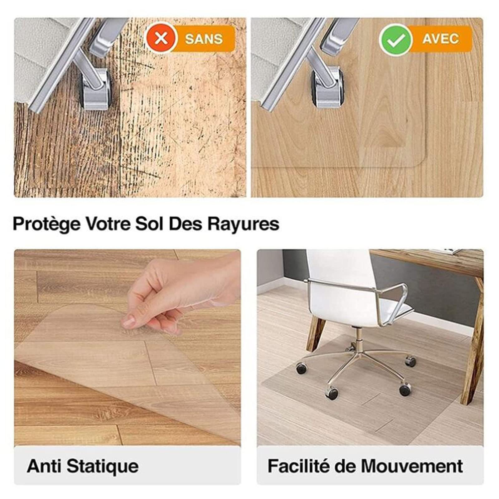 Tapis Protège Sol Antidérapant,Tapis de Porte, Plastique Tapis,Utilisation sur Sol Dur,Tapis de Protection de Sol Transparent pour Bureau à Domicile,2mm, 160/170/180/190/200cm (Color : 2mm, S