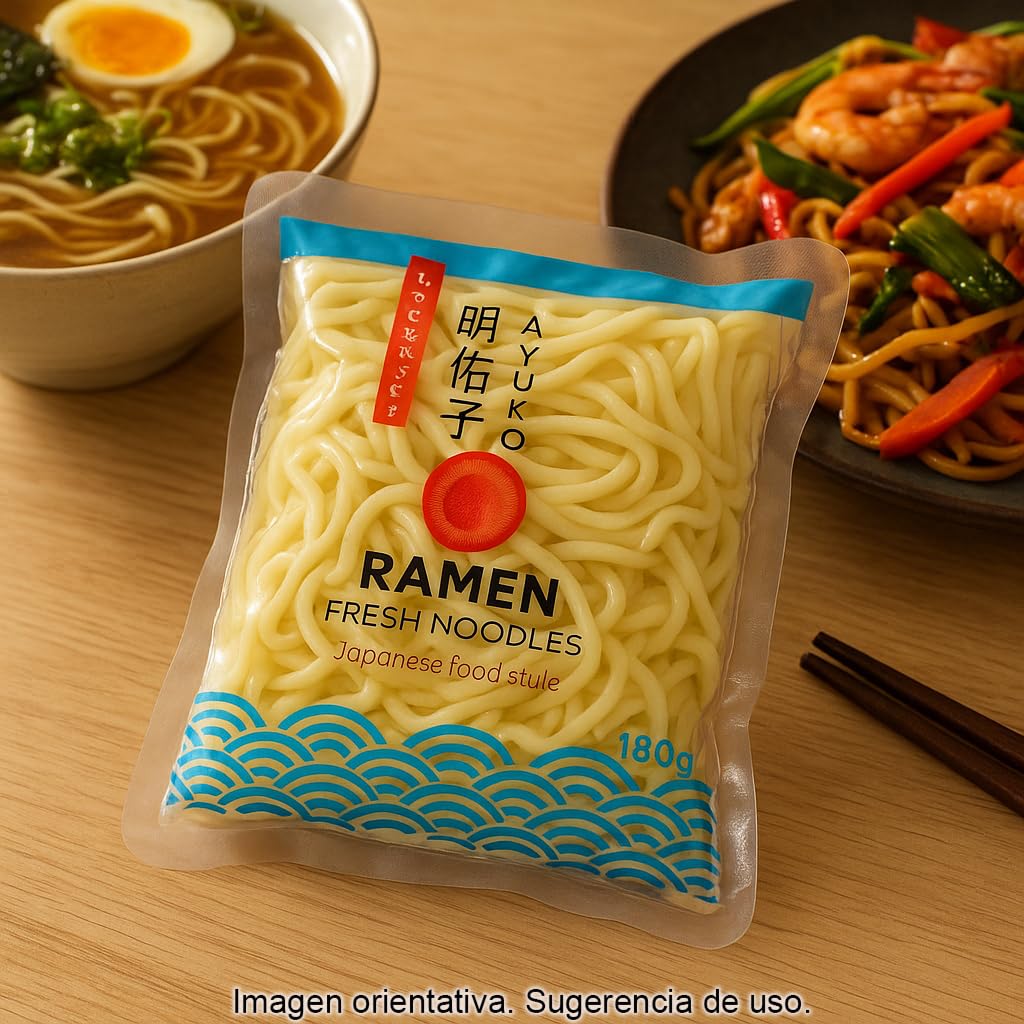 Fideos ramen frescos precocidos 180 g Pack 5 unidades textura elástica para sopa yakisoba