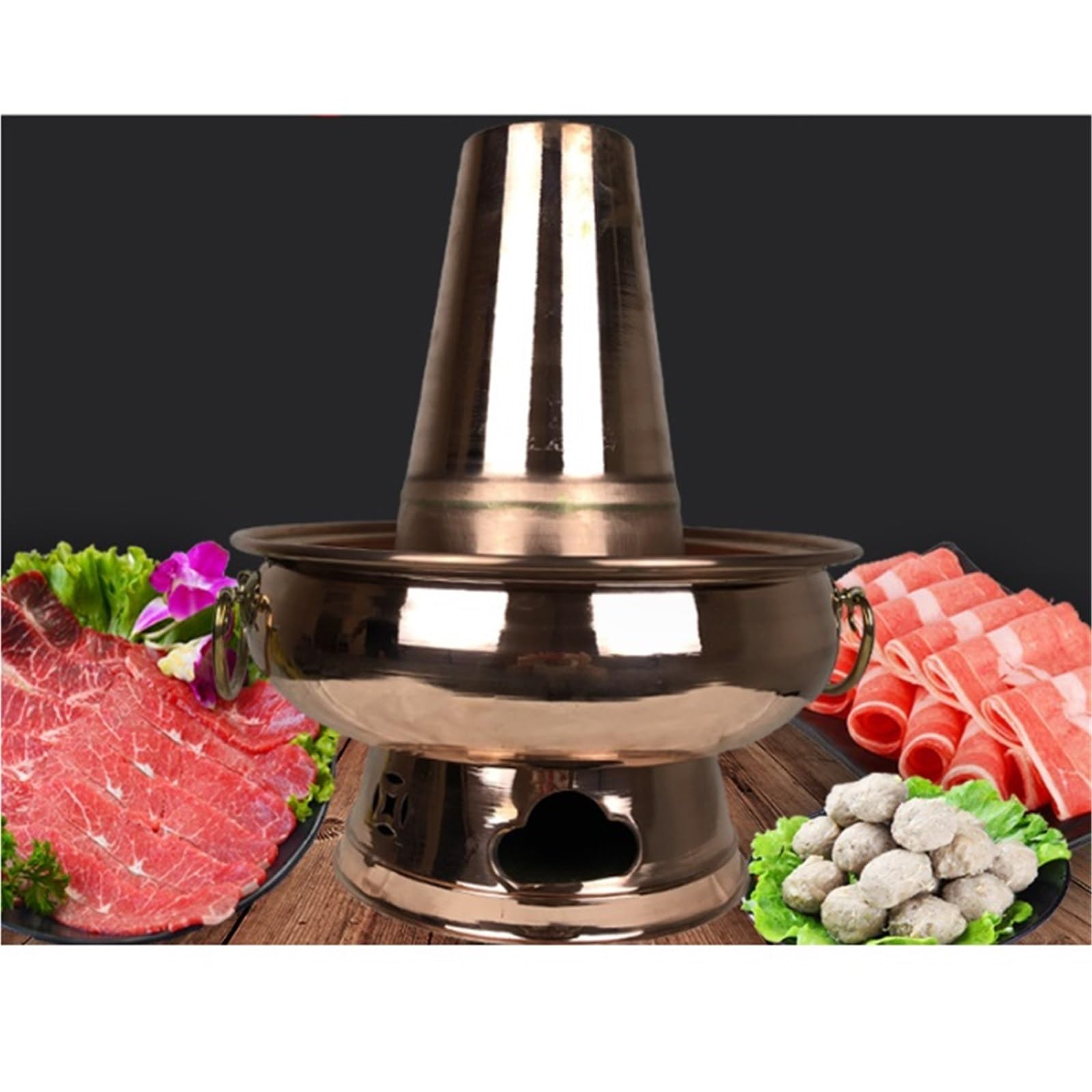 Miedziany Garnek W Stylu Chińskim, Wielofunkcyjny Garnek Z Węglem Drzewnym, Miedziany Garnek Z Węglem Drzewnym, Garnek Shabu Do Domowego Shabu(34Cm)