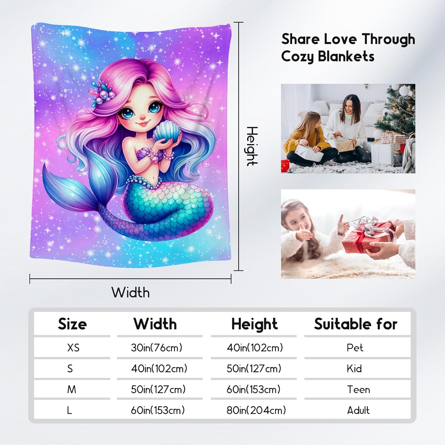 Mermaid Blanket Gifts for Girls - Soft Cozy Fleece Throws for Couch, Bed 60"x80"