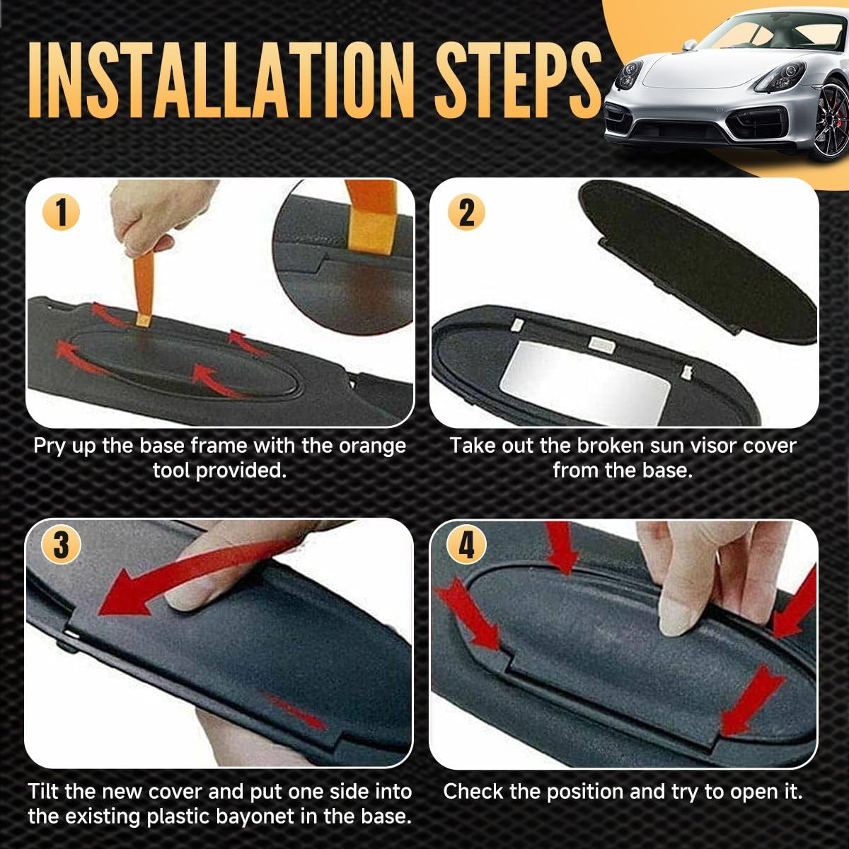 2Pcs Sun Visor Mirror Cover Replacement,Driver/Passenger Side Sunvisor Vanity Mirror Lid Caps Cover for Porsche 996/997-911 986/987 for Boxster for Cayman 1996-2010