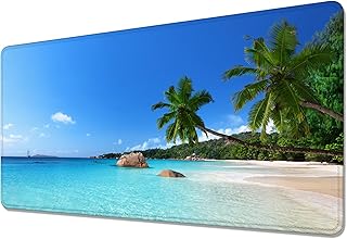 Beach Tropical Palm Tree Desk Mat,Large Gaming Mouse Pad,Non-Slip Rubber Base Mousepad with Stitched Edges,Waterproof Mouse Mat Desk Pad for Work,Game,Office (31.5x15.7 in)