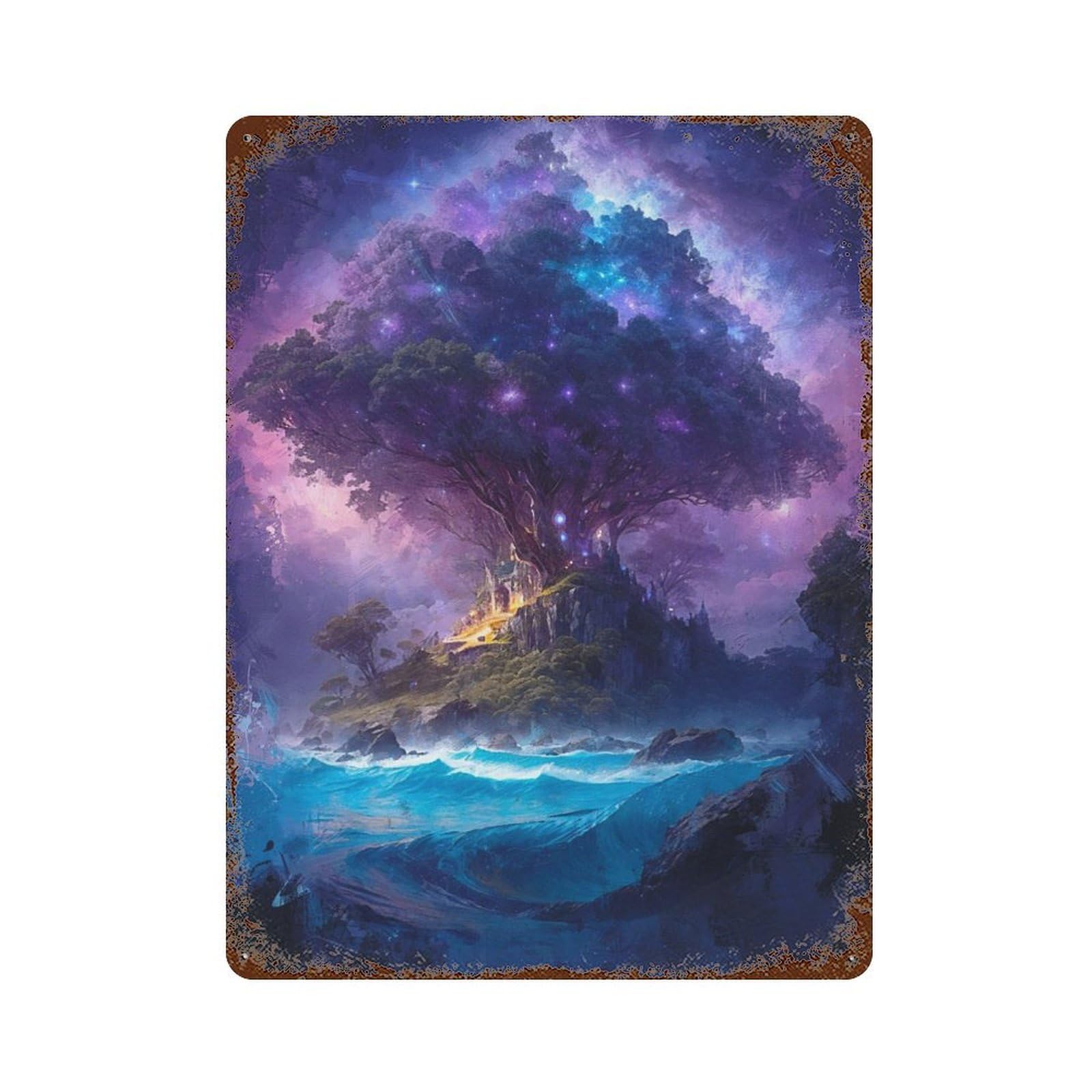 Big Tree on The Island Rustic Tin Plaque 15.7"x11.8", Ideal for Shed, Workshop And Garage Wall Decor