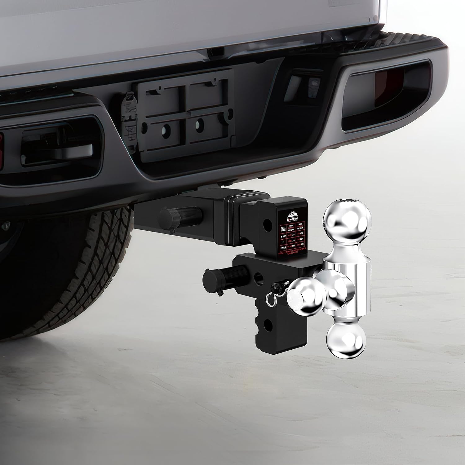 Kingfun Adjustable Trailer Hitch - Drop Hitch 2.5 Inch Receiver, 6 Inch Drop/Rise Tow Hitch, Tri Ball (1-7/8" & 2" & 2-5/16" Balls), 18500 Lbs Gtw, Aluminum Heavy Duty Hitch with Anti-Theft Pins | Tri Ball 1-7/8, 2 & 2-5/16 Inch 18500 LBS GTW Aluminum Receiver Hitch with 6 Inch Drop Rise and Anti-Theft Lock Pins