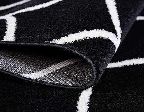 Miniatura 6 de Unique Loom - Alfombra redondeada de la colección Trellis Frieze (4 pies 1 pulgada x 6 pies 1 pulgada, color negromarfil)