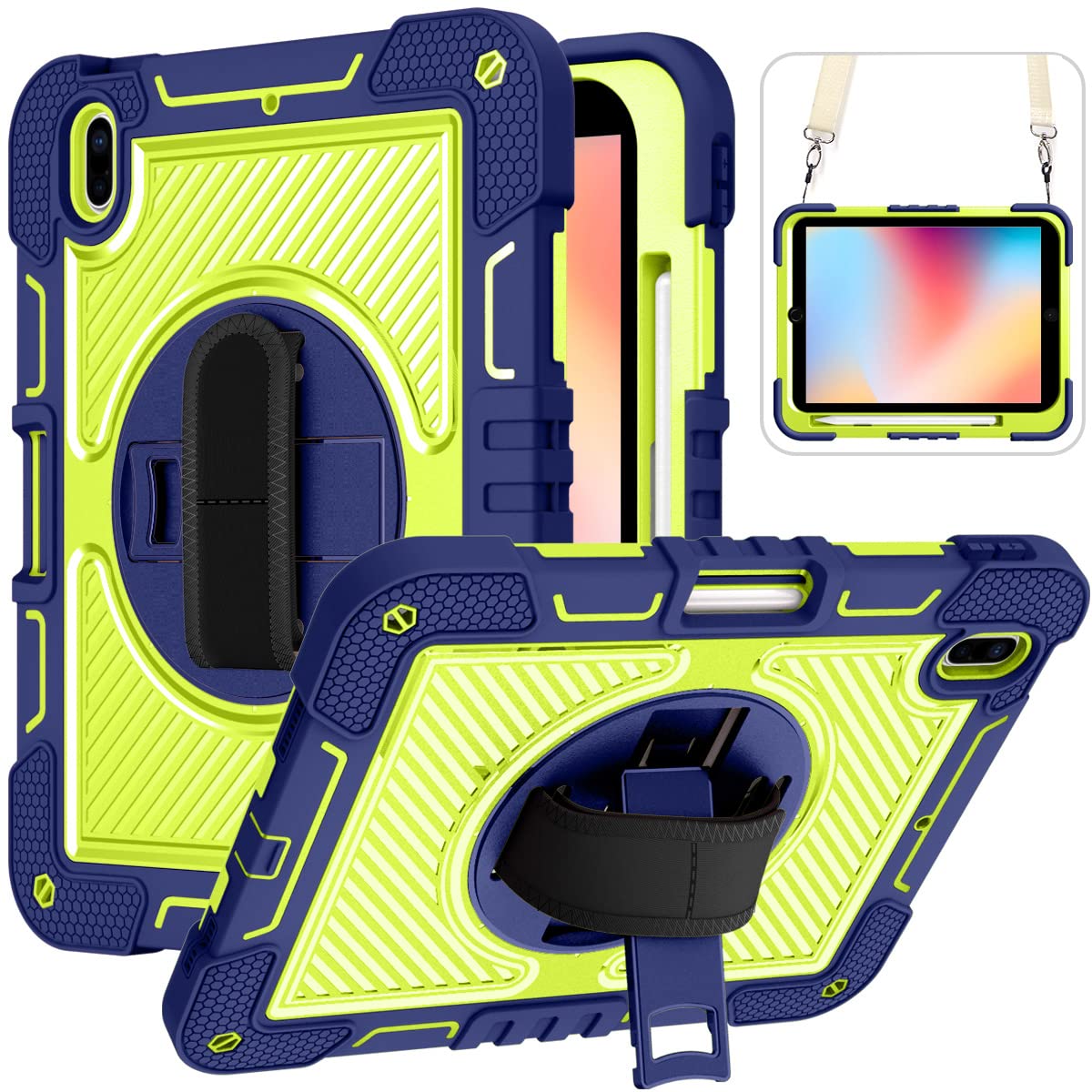 Dteck for iPad A16/10th Generation 2025/2022,360° Rotate Hand Strap/Stand Full-Body Drop Rugged Protective Case with Shoulder Strap Kids Case for iPad
