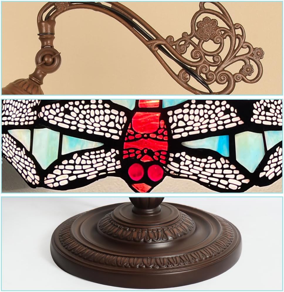 Capulina Tiffany Lamp Stained Glass Floor Lamp 62 Inches Tall Fine Sky Dragonfly Arched Adjustable Angle Tiffany Style Reading Floor Lamp for Living Room Bedroom Study Home Office