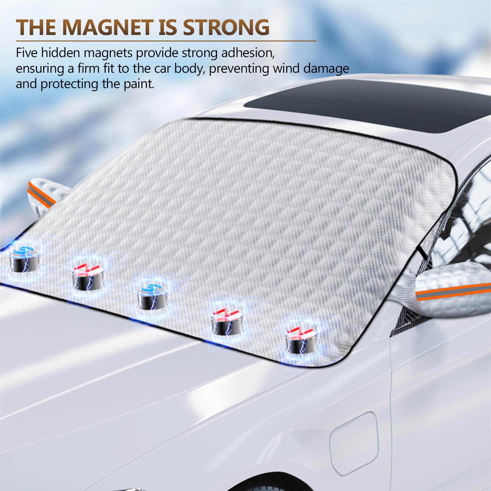 Copri Parabrezza per Auto, 5 Magneti Copertura Parabrezza, Copertura Auto Antigelo Inverno con Coperture Riflettenti, Protezione Anti UV, Neve, Grandine, Gelo, Polvere, per SUV, 147 x 108 cm