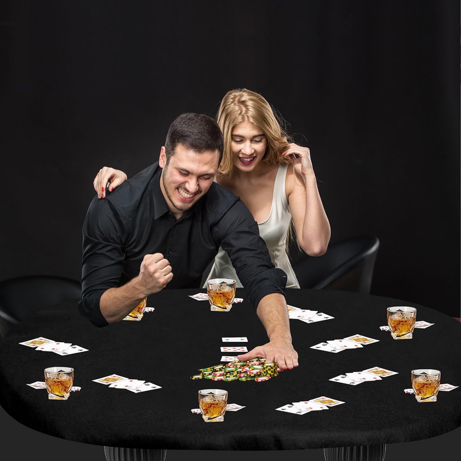 Felt Card Table Game Cover Tablecloth Elastic Fitted Fits Oval Tables Round Tables 48 x 68 inches (Black, Oval)