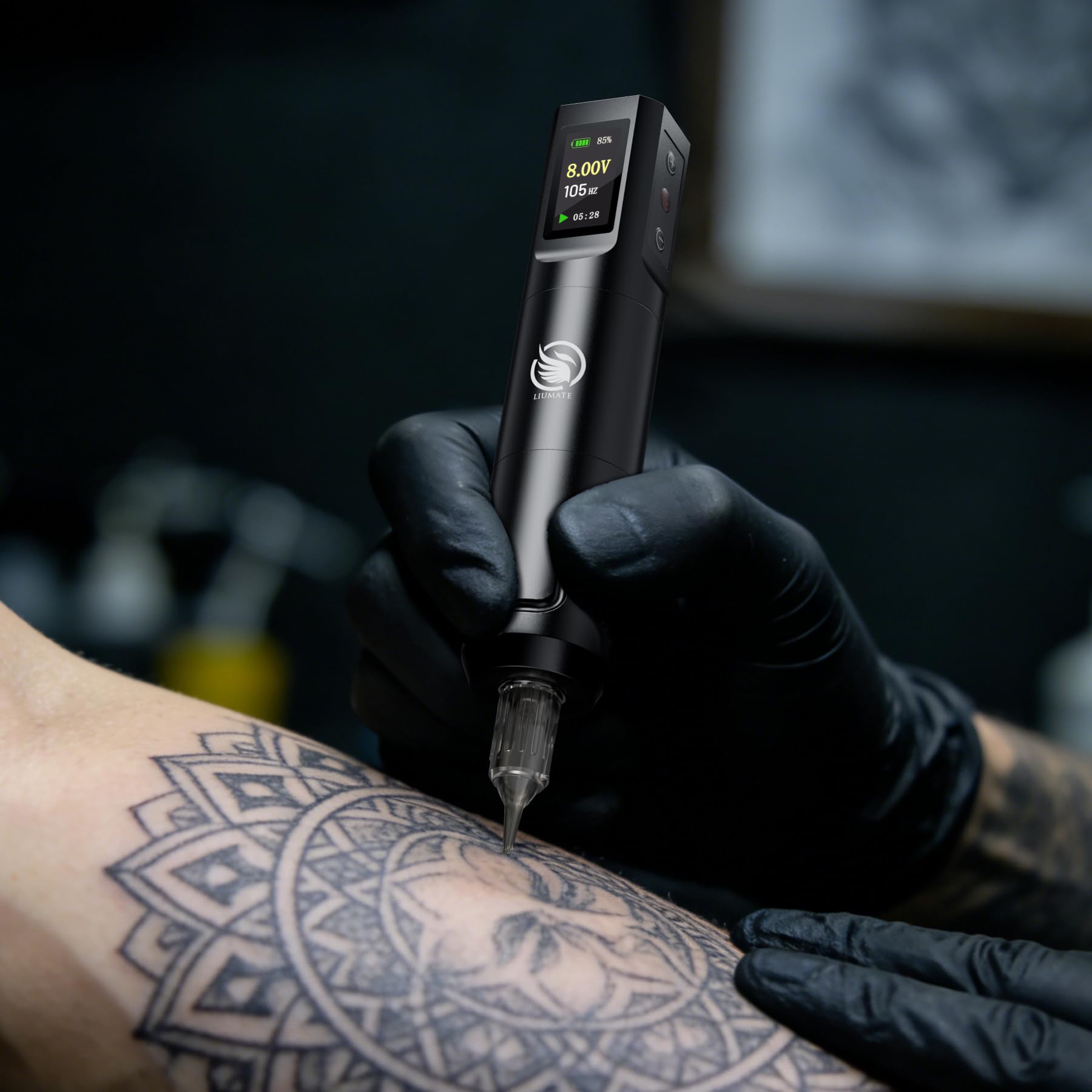 Máquina de Rotativa Kit Inalámbrica con Batería 1600mAh, Pantalla LCD, Conexión RCA, Máquina de Bolígrafo Inalámbrica con 20 Agujas 10 Tintas para Principiantes y Artistas LIUMATE