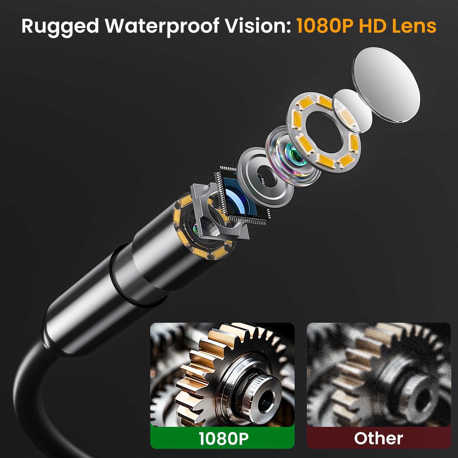 ILIHOME Caméra d'Inspection Industrielle 1080P HD, Écran IPS 4,3 Pouces, Câble Semi-Rigide 5M, 8 LED Réglables