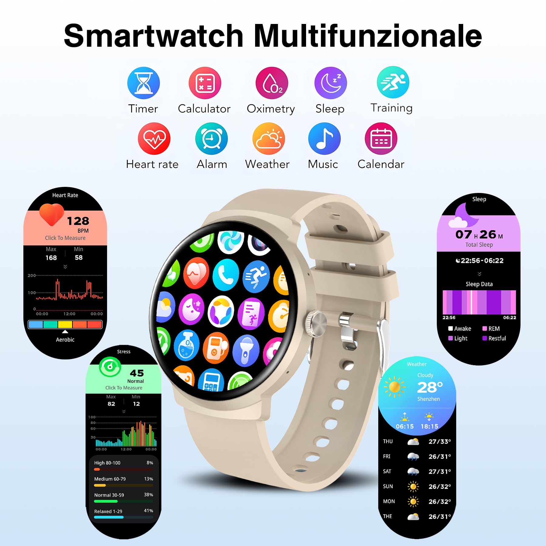 BRIBEJAT Orologio Smartwatch Donna Uomo, 1.39" Smartwatch con Effettua/Risposta Chiamate, 100+ Sportivo Smart Watch con Contapassi, Impermeabile IP68 Fitness Tracker per Android iOS, Tè al Latte