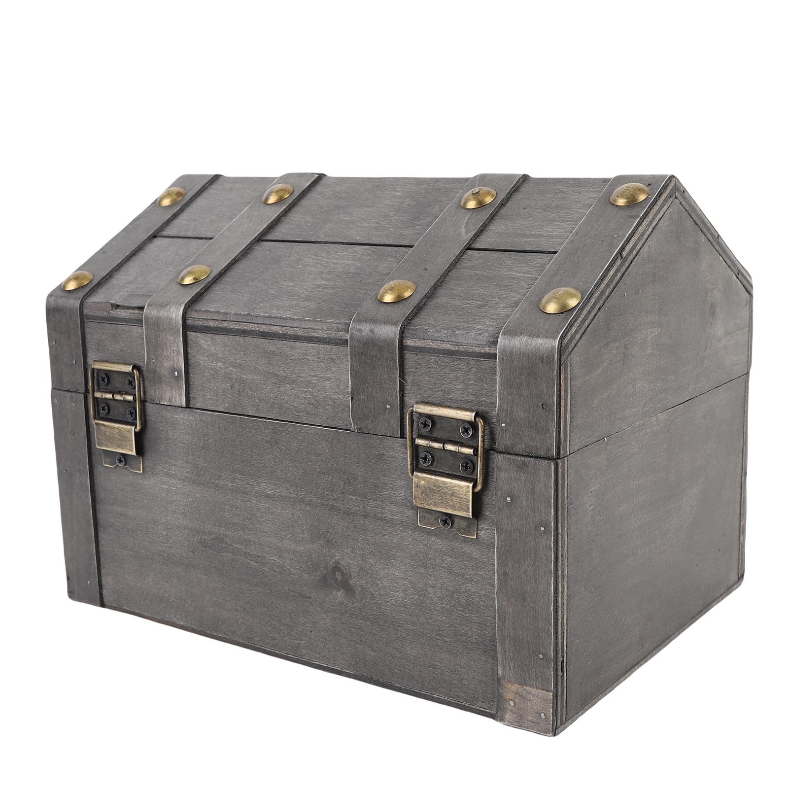 Drewniane pudełko do przechowywania biżuterii w stylu vintage Ozdobny organizer na klatkę piersiową z pokrywką na zawiasach Blokada hasłem (6300J-03GK10 Postarzany szary)