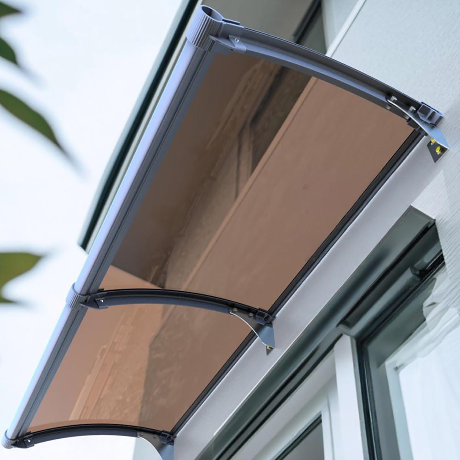 LWJSOCP Curved Polycarbonate Door Canopy Awning UV Protection for Entryways & Outdoor Shelter (Gray 1.57 * 100cm 22.4 * 39.4in)