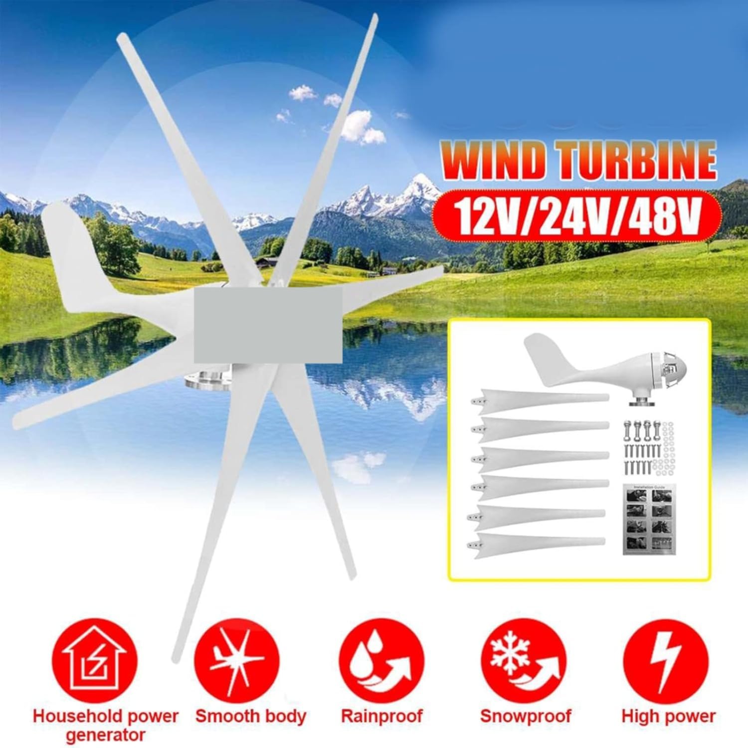 Generatore Eolico Verticale Off-Grid Da 4000 W, Generatore Di Energia Eolica 12 V 24 V 48 V con Regolatore Mppt per Casa E Campeggio (Bianco)