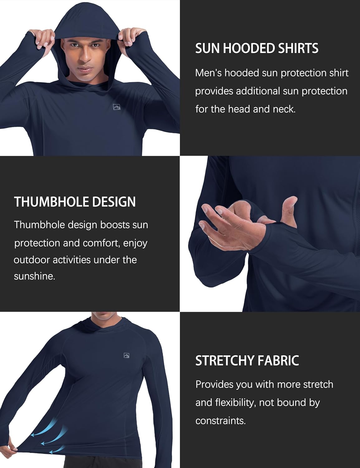 Men's UPF50+ Hoodie Shirts Rash Guard Long Sleeve UV Sun Protection Lightweight Quick Dry SPF Fishing Athletic Running Swim - Image 4