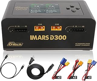 IMARS D300 Gens Ace Lipo Battery Charger G-Tech Series AC 300W DC 700W(350W*2) 16A Dual Channel Charger for 1s~6s Lipo Batteries, Life/NiCd/MH/LiHV, Plug&Play (Black)