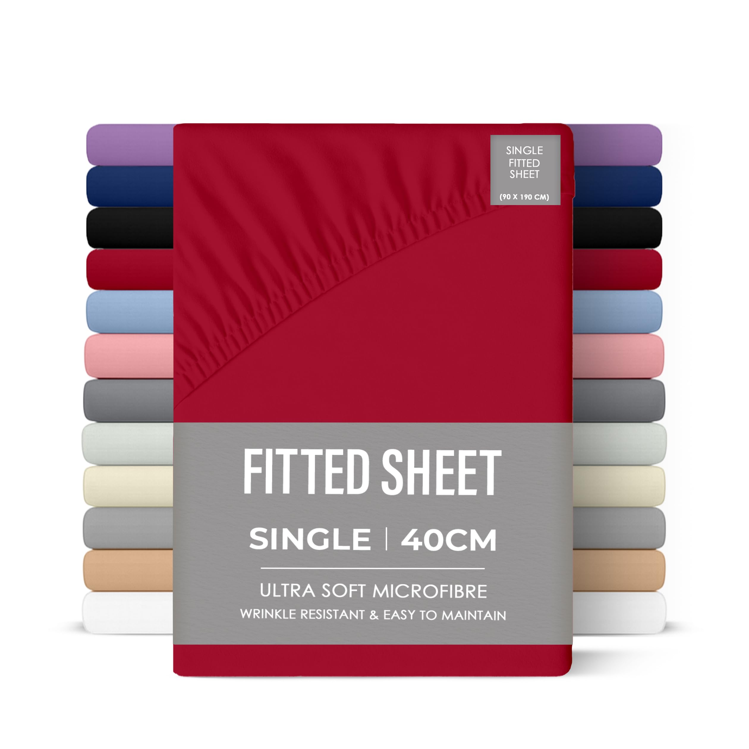 Rohi 40cm Deep Microfibre Fitted Sheet Single Bed – Comfy Soft & Breathable Deep Fitted Sheet with Elasticated Corners – Hypoallergenic & Durable Bed Sheet (Red, 90 x 190cm)