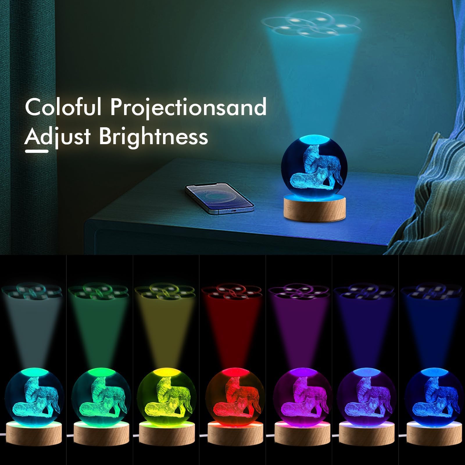 Veilleuse Boule De Cristal 3D, 80 Mm, Lampe De Nuit Avec Base