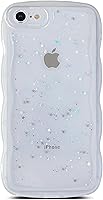 Vista 131 de Qokey para iPhone 14 Plus Funda de 6.7" con diseño de borde ondulado rizado, transparente, con purpurina, brillo, estrellas, brillante, lindo