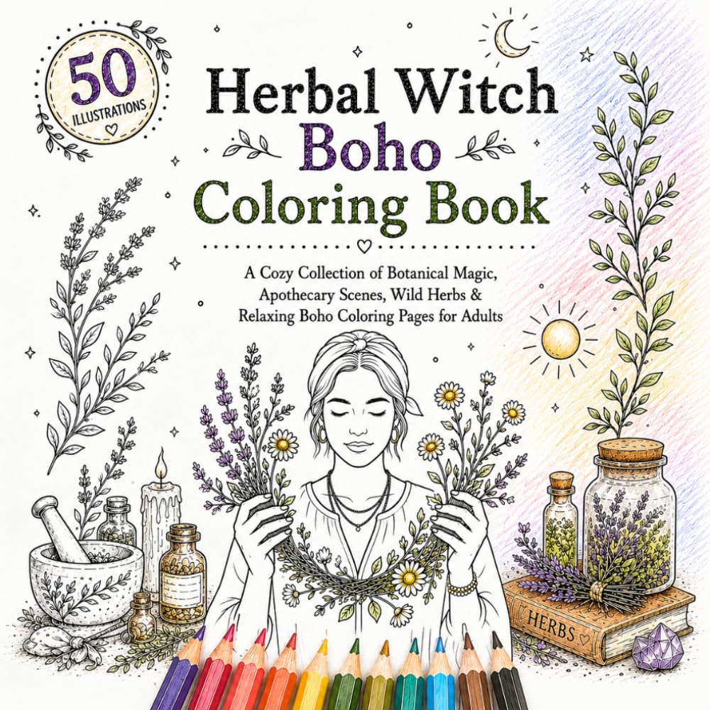 Herbal Witch Boho Coloring Book: A Cozy Collection of Botanical Magic, Apothecary Scenes, Wild Herbs & Relaxing Boho Coloring Pages for Adults (Boho Serenity Coloring Book Collection)