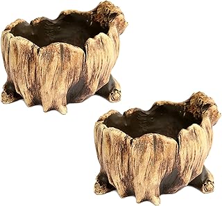 2PCS Faux Driftwood Planter Sculpture Planter Container,Cactus Container Flower Pot Decorative Planter Pot,Decorative Planter Pot Window Box Planting Container