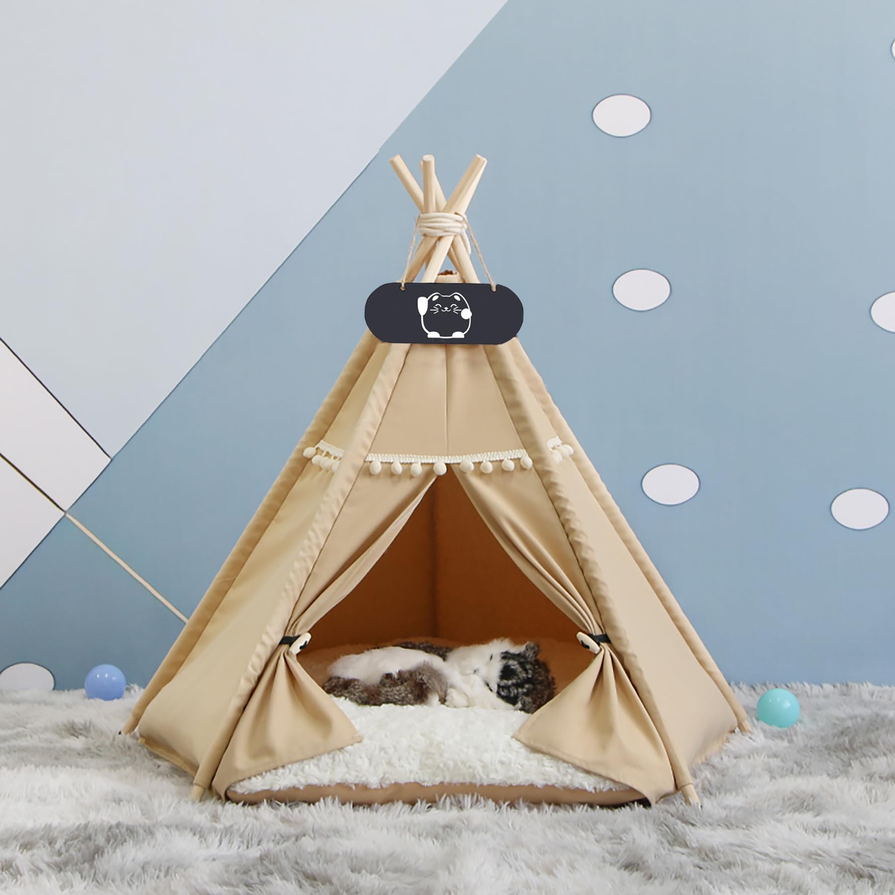 Tente Tipi pour Animaux de Compagnie avec Coussin en Peluche 50x50x60cm