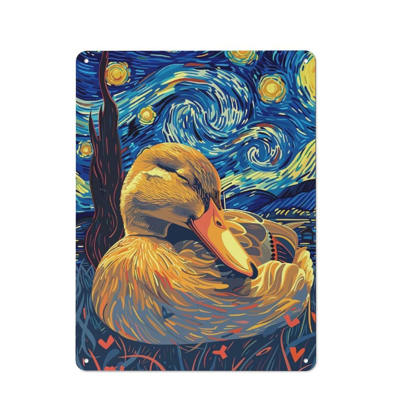 Junmoney Duck In Starry Night Style Printed Metal Sign 40X30cm For Café Or Restaurant, New-Space Wall Decor For Café Owners And Decorators