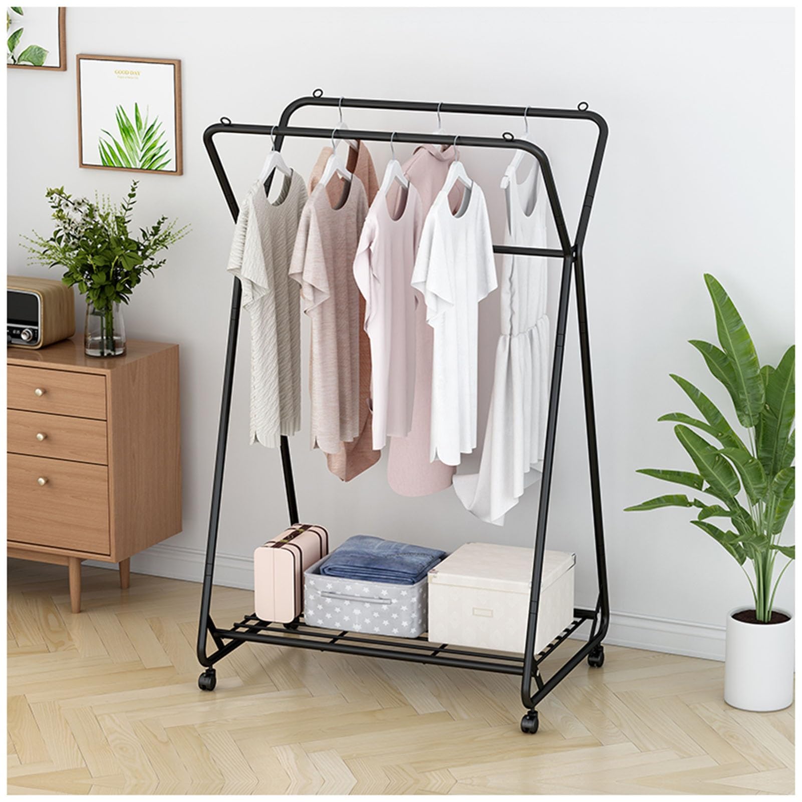 Aycdl Black Heavy-Duty Rolling Garment Rack With Mesh Shelf Double Rod Clothing Rack On Wheels Iron Clothes Hanger 80X50x158.5cm White - Great For Nizing And Displaying Clo,-80X50x158.5cm