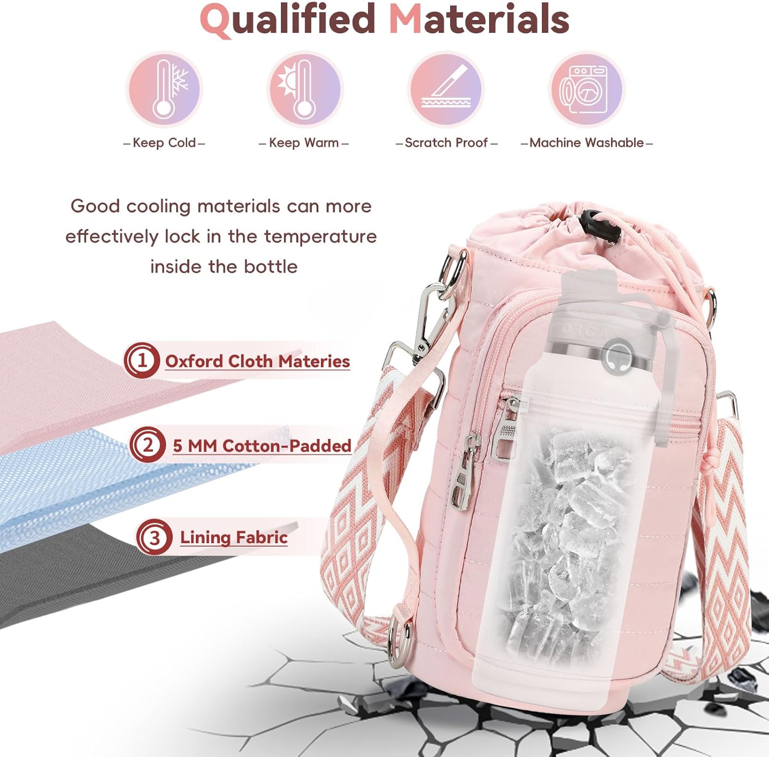 Water Bottle Carrier Bag with Strap, Sling Bag for Walking, Hiking, Cycling, Black, 40 Ounces - Image 8