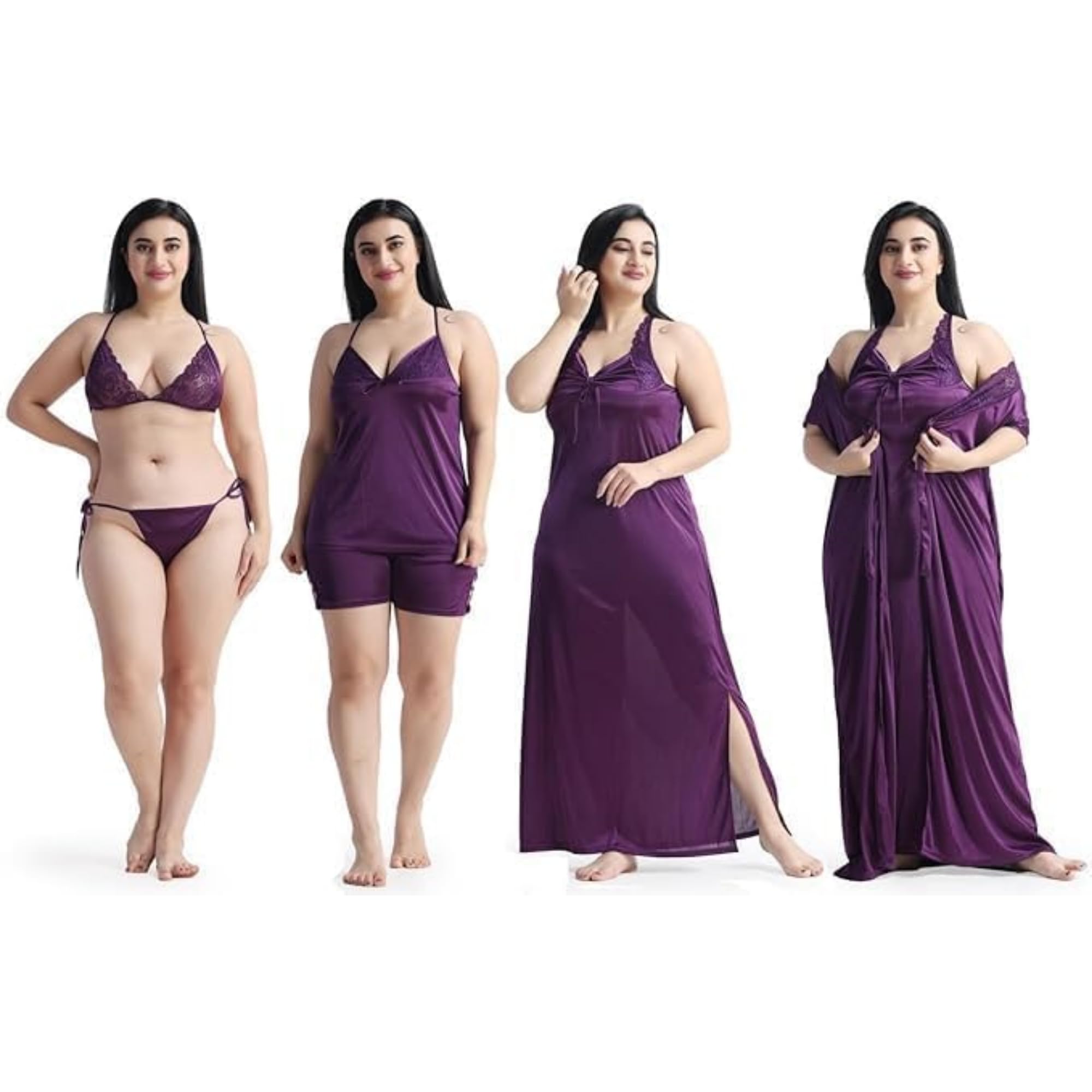 Women’s Nighty Combo Soft Comfortable Sexy Loungrie for Women Sleepwear Stylish Lingerie Night Dress with Inner Set Relaxed Fit Loungewear for Daily Use & Special Nights Satin-image-29