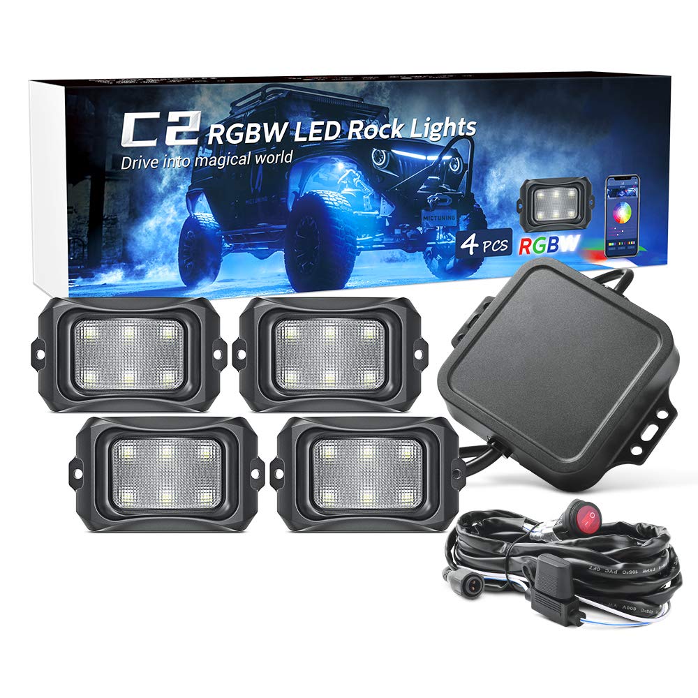 4 Mise à Niveau RGBW LED pods Roche lumières Courbe Surface Multicolore Voiture Underglow Lampe au néon w/Bluetooth Contrôle & Mode Musique