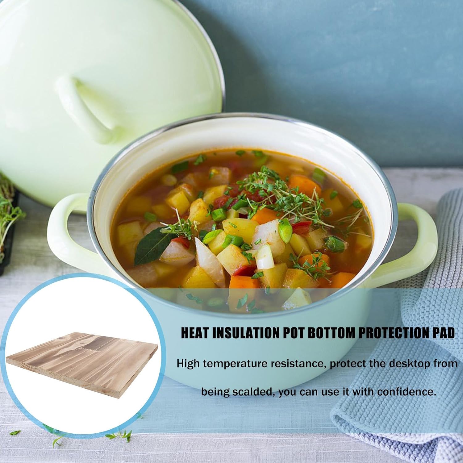 Wooden Square Heat Resistant Tray for Cups and Pots Kitchen